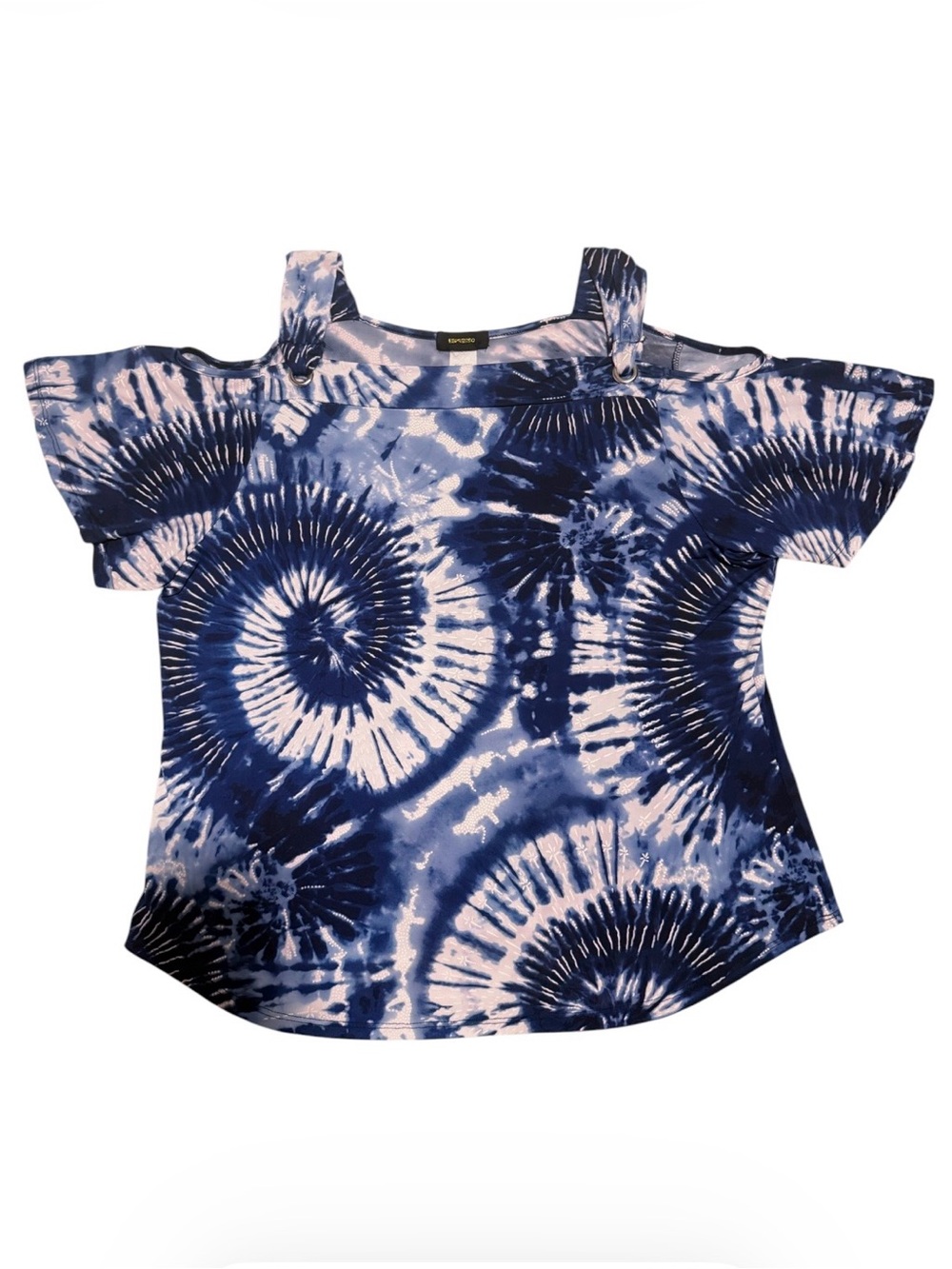 Blue Tie-Dye Cold-Shoulder Blouse
